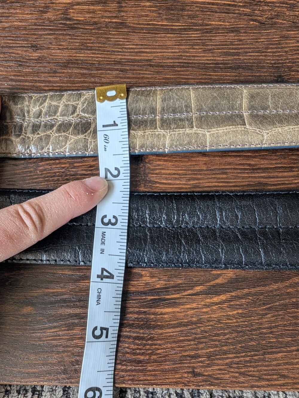 Lot 2 Vintage Talbots Black and Taupe Italian Alligator Calfskin Leather Belts - Picture 5 of 9